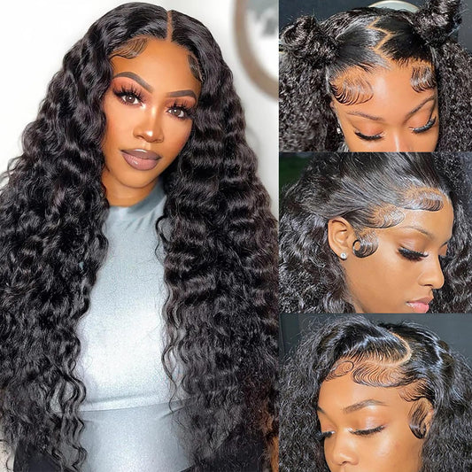 GYAJEP 13x6 HD Trasparent Lace Front Wigs Human Hair 180% Density Water Wave Wig Glueless Lace Frontal Wigs for Women Human Hair Pre Plucked with Baby Hair Wet and Wavy Wig (24 inch)