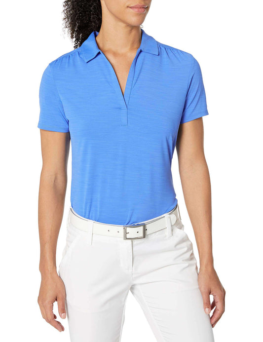 Callaway Women's Short Sleeve Opti-Shield Tonal Stripe Golf Polo Shirt, Palace Blue, Large