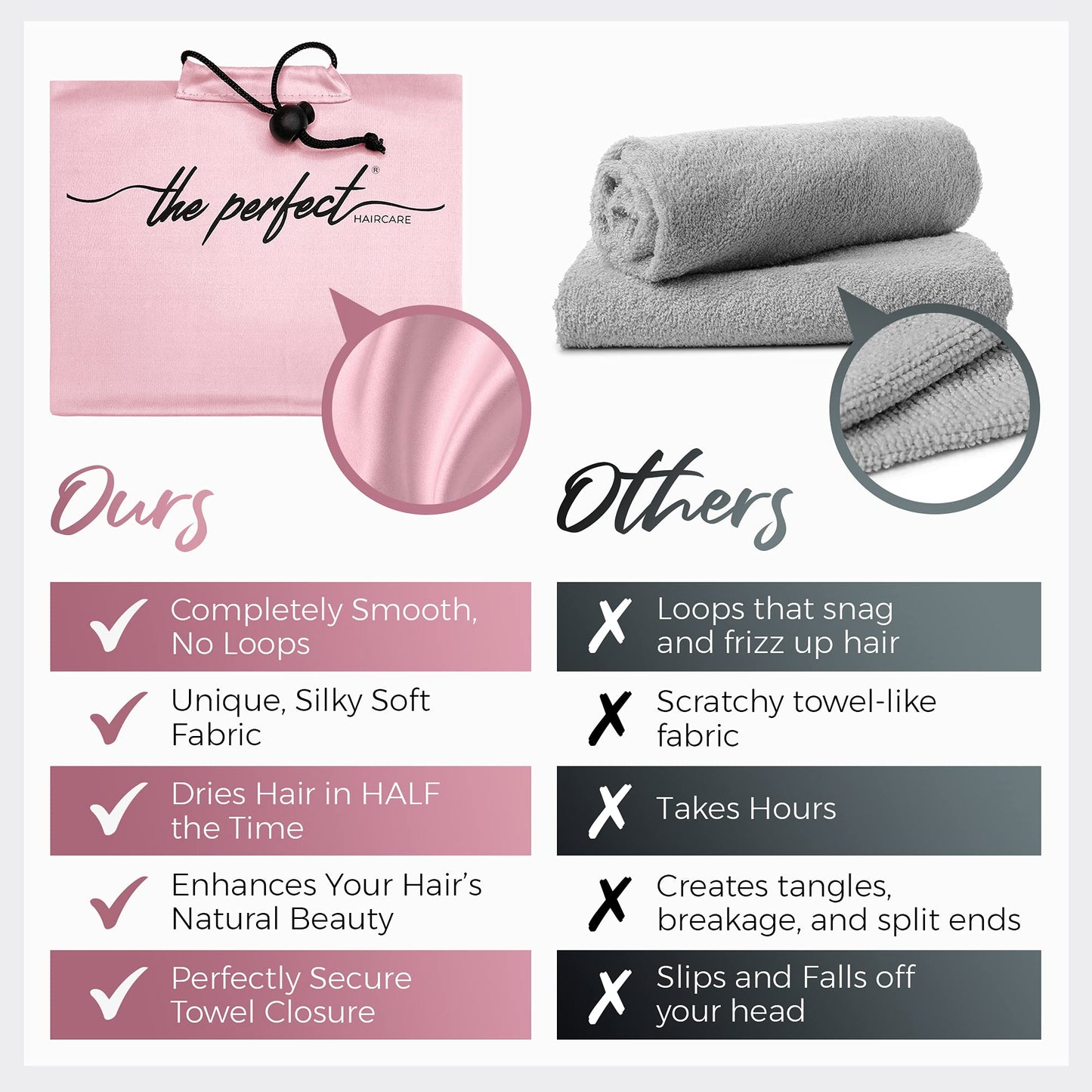 THE PERFECT HAIRCARE Microfiber Curly Hair Towel Wrap with Wet/Dry Brush - Fast Drying and Gentle Detangling for Women, Girls, Kids, Children - Great for Travel, Gifts and Hair Extensions