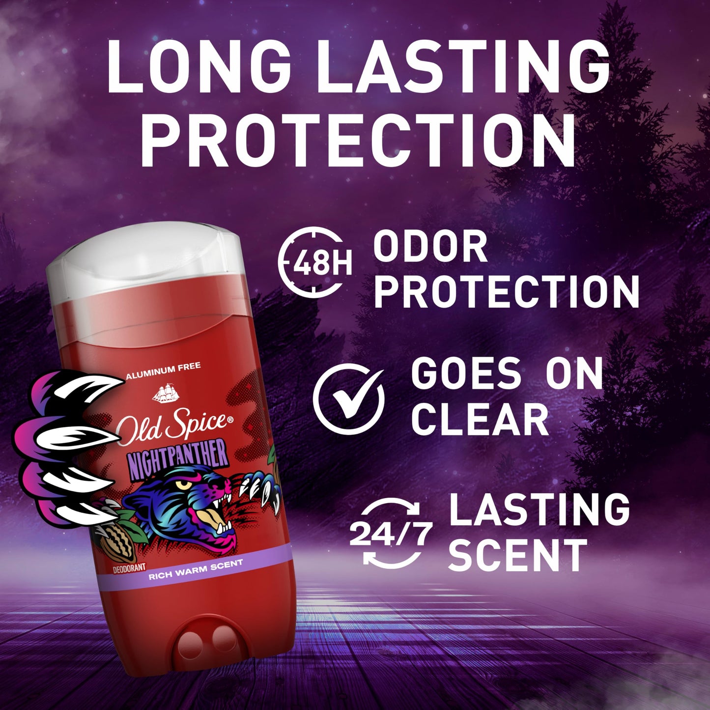 Old Spice Aluminum Free Deodorant for Men, 24/7 Odor Protection, 24/7 Freshness & Lasting Scent, NightPanther Scent, 3.0 oz (Pack of 3)