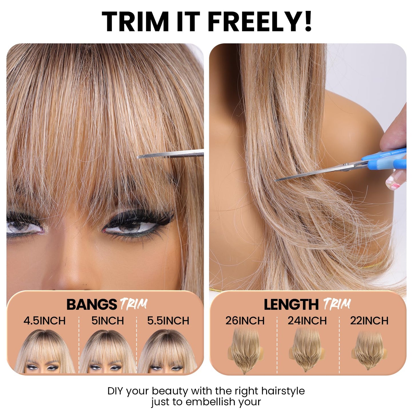 EMMOR 613 Blonde Wig With Bangs For Women Long Straight Wigs Synthetic Layered Hairstyle For Girls Party Cosplay And Daily Use(26" Platinum Blonde)