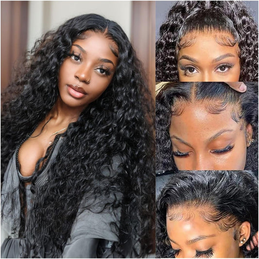 13x6 Water Wave Lace Front Wigs Human Hair 22 Inch 200% Density Wet and Wavy HD Transparent Lace Frontal Wig For Black Women Glueless Wigs Human Hair Pre Plucked with Baby Hair