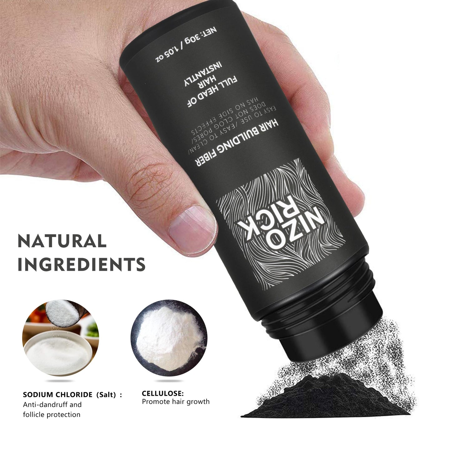 NIZORICK Hair Fibers for Thinning Hair,Hair Building Fibers Instantly Thicker & Fuller Look,Conceals Hair Loss Fill In Fine Hair Powder for Women and Men(30g/1.05oz) (New Black)