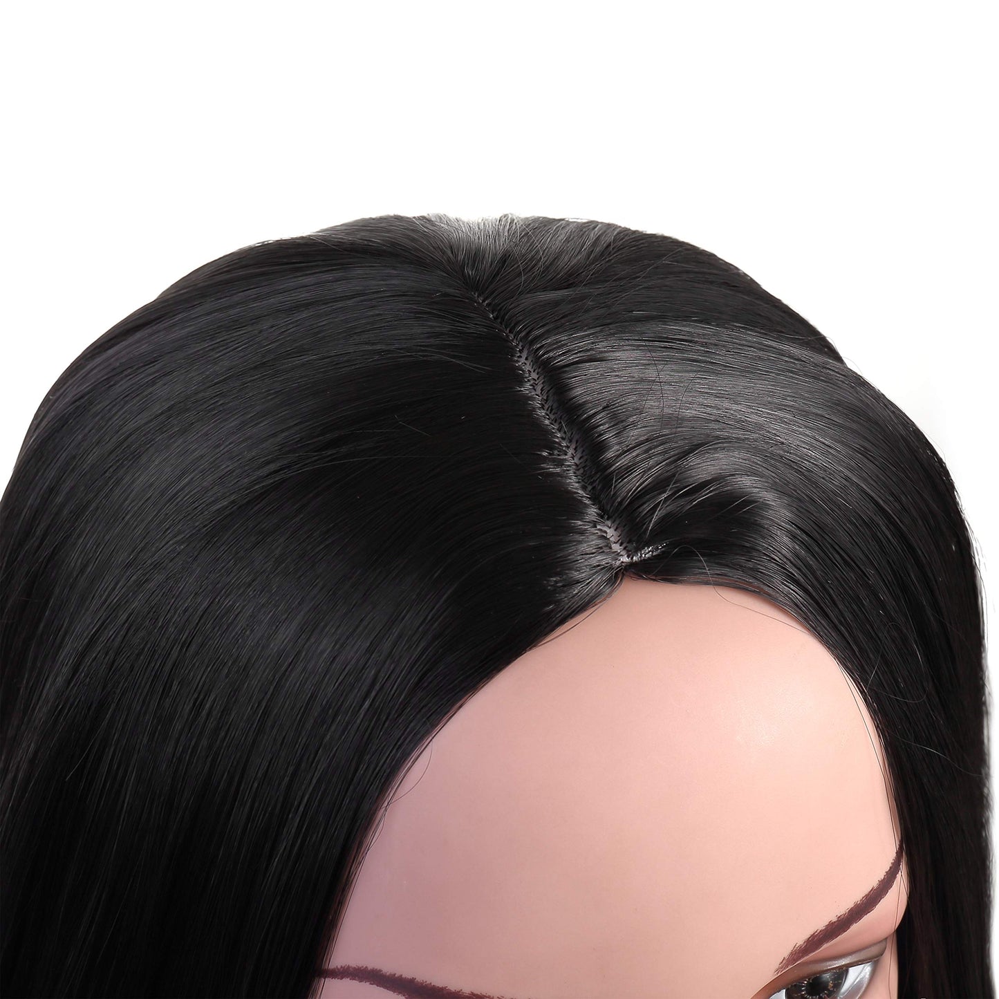 Onedor 30 Inches Long Straight Black Synthetic Hair Women Full Head Cosplay Wig with Wig Cap (1B - Off Black)