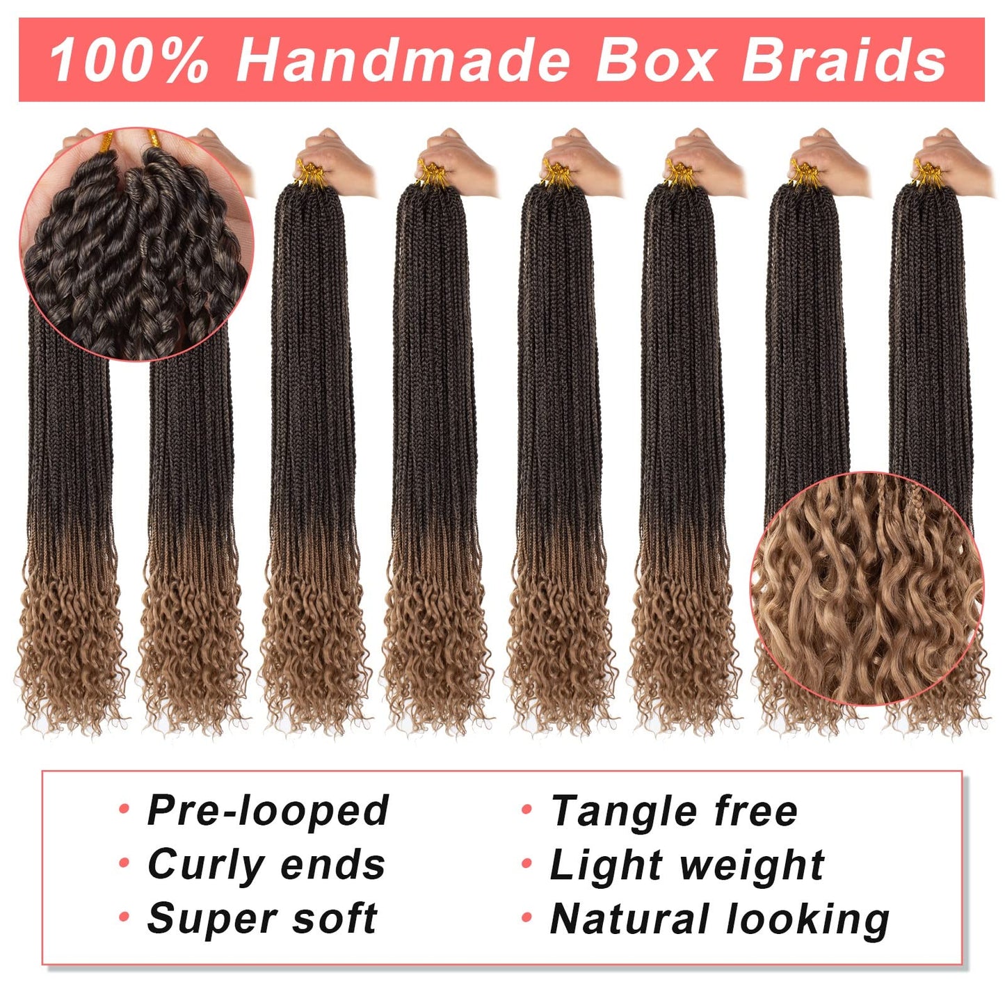 Xtrend 8 Packs 34 Inch Jumpo Box Braiding Hair Goddess Box Braids Crochet Hair Curly Ends Pre-looped Synthetic Long Braids for Women (12Strands/pack T27#)