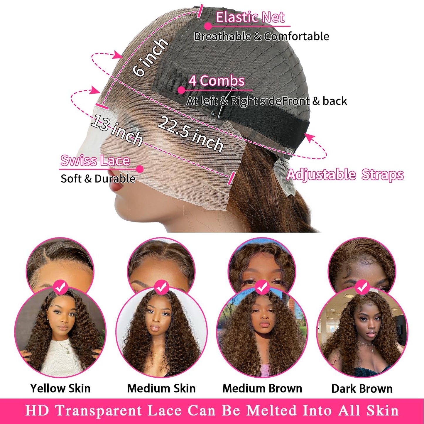 20 Inch Brown Wig Human Hair Pre Plucked 13x6 Chocolate Brown Deep Wave Lace Front Wigs Human Hair 200 Density HD Lace Frontal Brown Curly Wigs for Women Wet and Wavy Glueless Wigs Human Hair