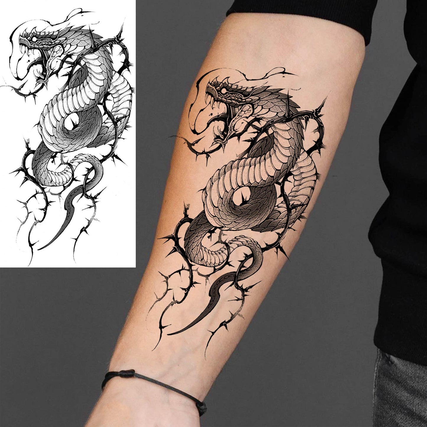 8 Sheets Cobra Snake Temporary Tattoos For Women Men Adults, Half Arm Sleeve Fake Tattoo Stickers Serpent, 3D Waterproof Halloween Black Realistic Snake Tattoos For Legs Forearm Back Neck Sets