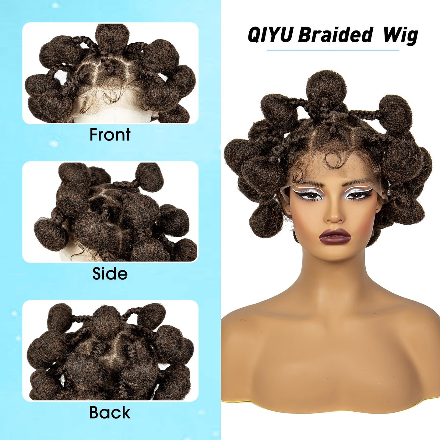 A ANYTIME Handmade Bantu Knotless Braided Wigs Synthetic Full Lace Braided Wig Buns Wig Full Lace Braids Wig with Baby Hair African Braiding Hair Wig for Black Women(1B-30)