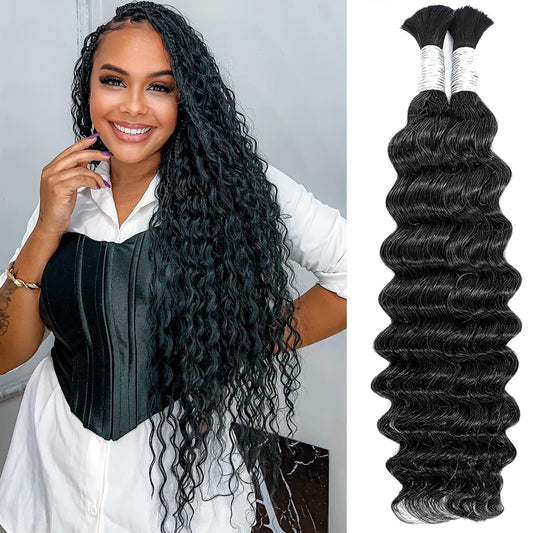 28 Inch Human Hair Braiding Hair Deep Wave Bulk Human Hair for Braiding Boho Braids 100g Water Wave Human Braiding Hair Curly Human Hair for Braiding Bohemian Braids Micro Wet And Wavy Human Hair