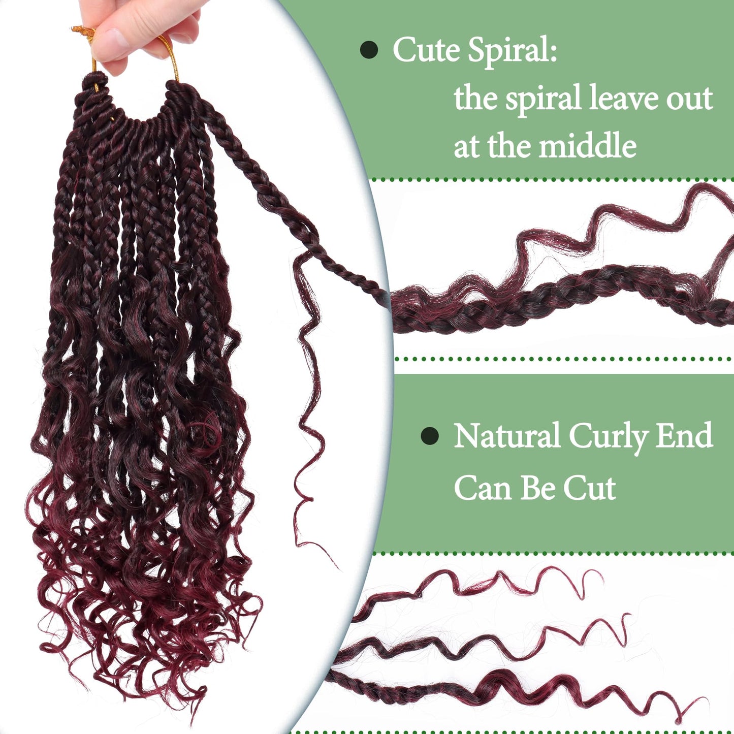 Goddess Box Braids Crochet Hair 10 Inch 8 Packs Pre-looped Bohemian Crochet Boho Box Braids With Curly Ends Red Burgundy 3X Crochet Braids Hair for Women Synthetic Braiding Hair (10 inch, TBUG)