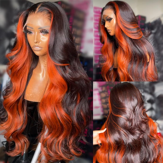 200% Density 13X6 Ginger Lace Front Wigs Human Hair Pre Plucked for Women Ombre 13X6 HD Transparent Ginger Orange Lace Front Wigs Human Hair Glueless Ginger Colored Lace Front Wigs Human Hair (26Inch)