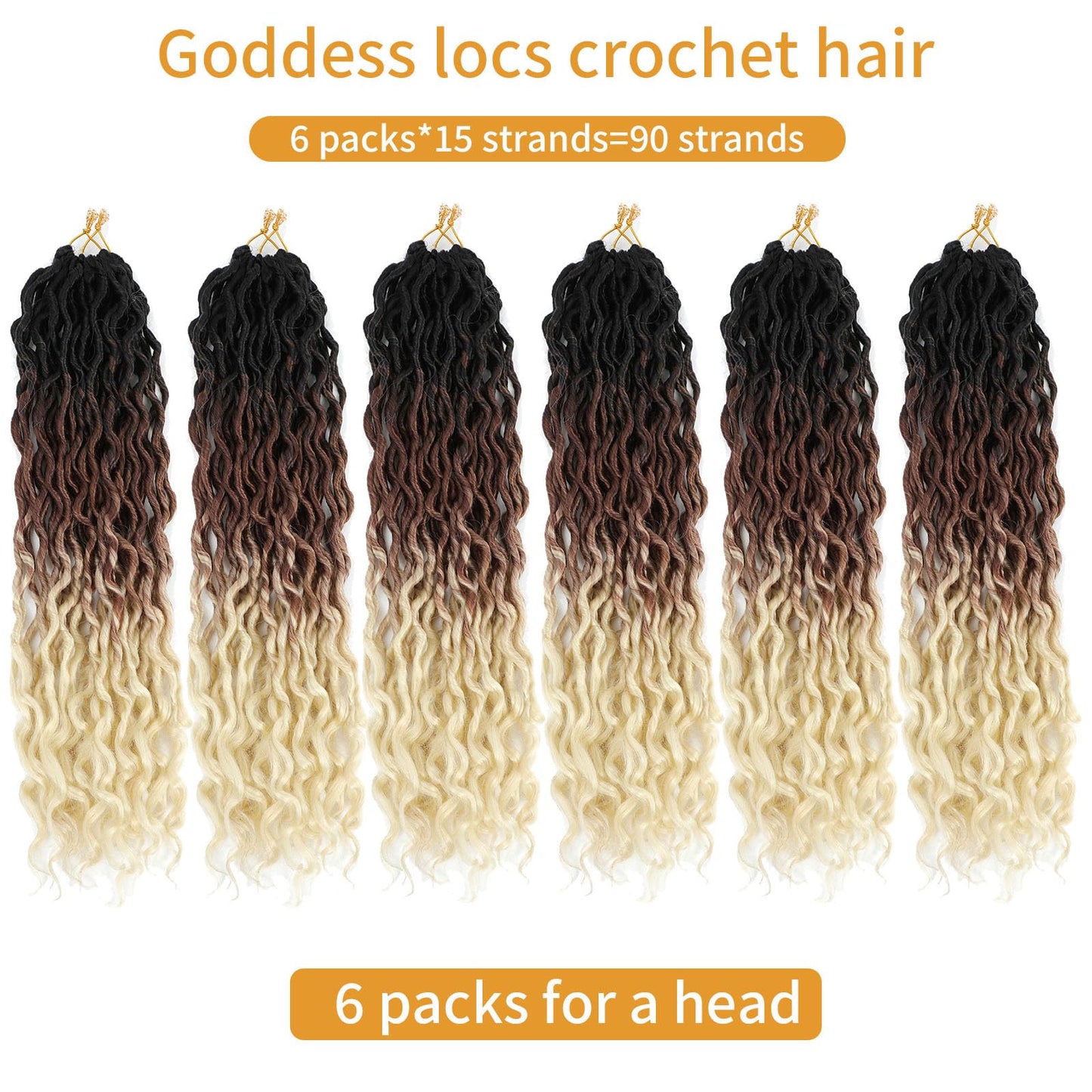 Ombre Crochet Hair Pre Looped 18 Inch 6 Packs Goddess Locs Soft Faux Locs Crochet Hair with Curly Ends Synthetic Crochet Locs Hair for Black Women (18 Inch,6 Packs,1B/30/613)