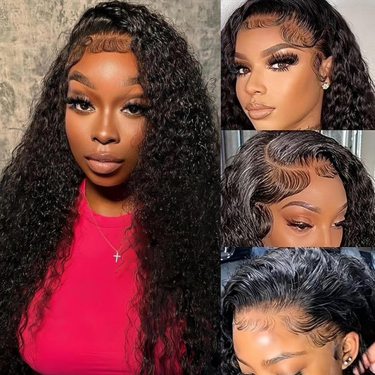 4x4 Kinky Curly Lace Closure Wigs Human Hair Wigs for Black Women HD Human Hair Lace Closure Wigs Pre Plucked with Baby Hair Wet and Wavy Brazilian Virgin Curly Lace Wigs 180% Density (26 Inch)