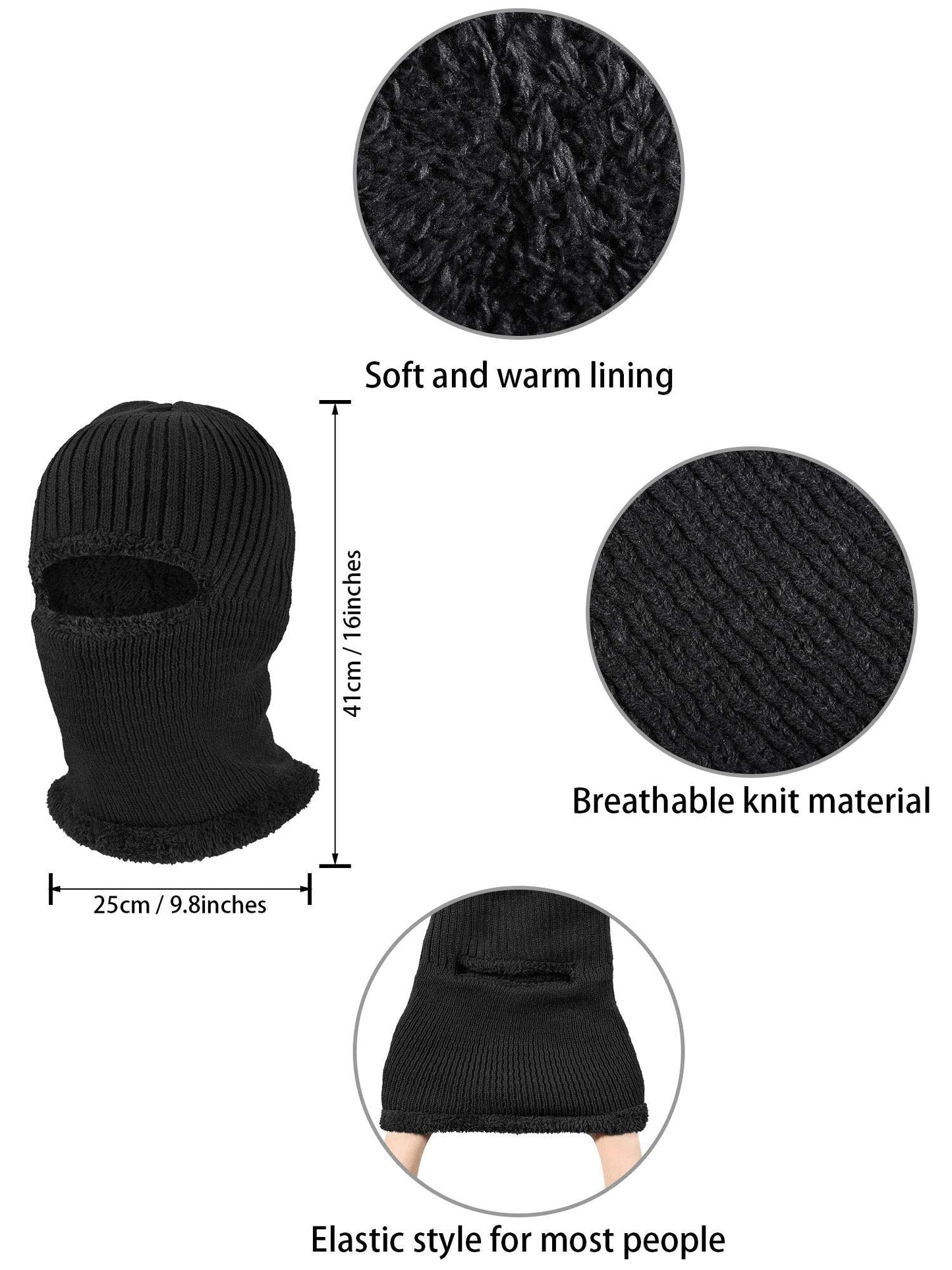 2 Pieces Winter Face Mask Ski Masks Warm Knitted Balaclava for Men Women Fleece Windproof Face Cover for Outdoor Sports (Black, Black)