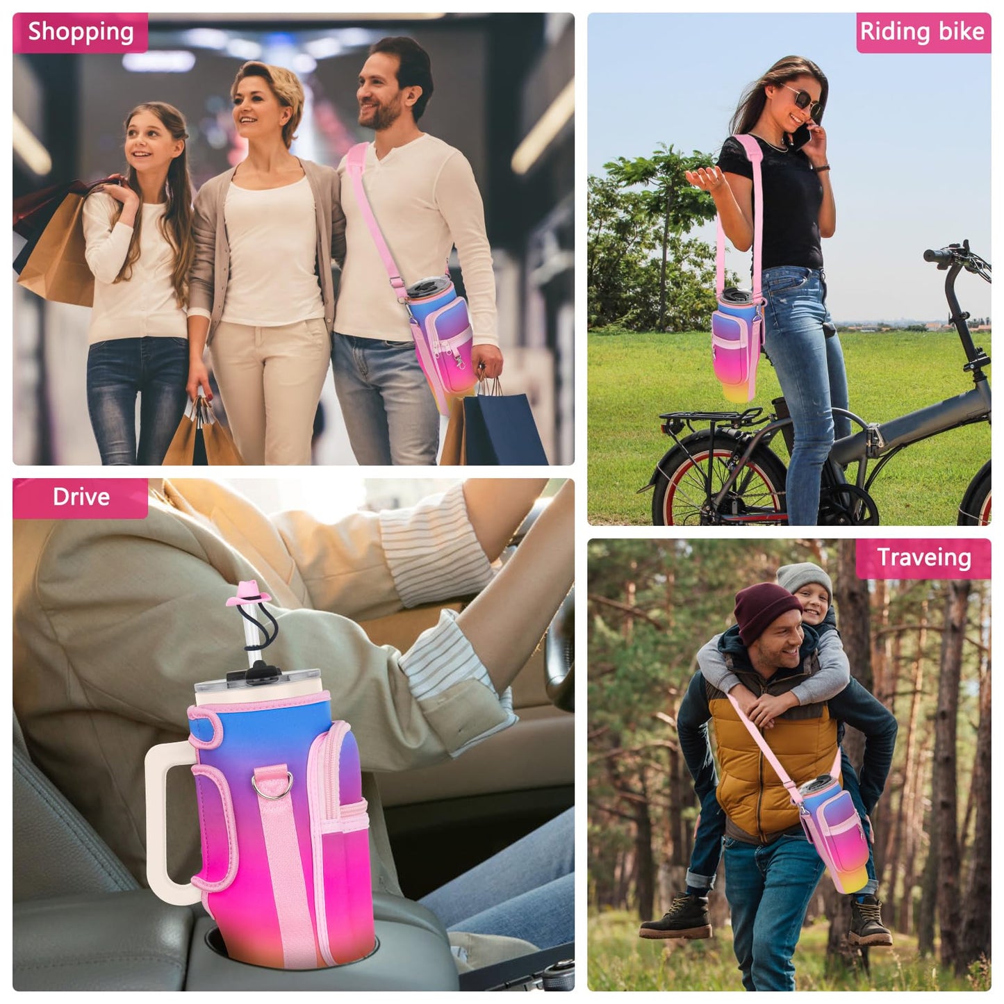 Water Bottle Carrier Bag with Phone Pocket and 2 Straw Covers Compatible with Stanley/Meoky/BrüMate 40 oz Tumbler with Handle,Water Bottle Holder with Adjustable Strap Fits for Stanley Cup Accessories
