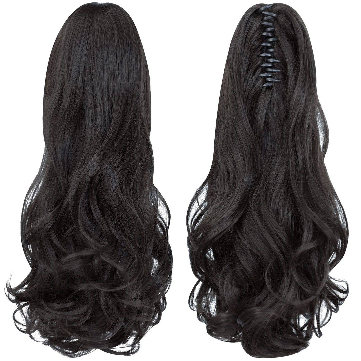 ShulaSHOP ponytail extension,16" claw clip hair extensions ponytail short curly hair ponytail Extension Natural Looking Synthetic Hairpiece for Women Natural Black