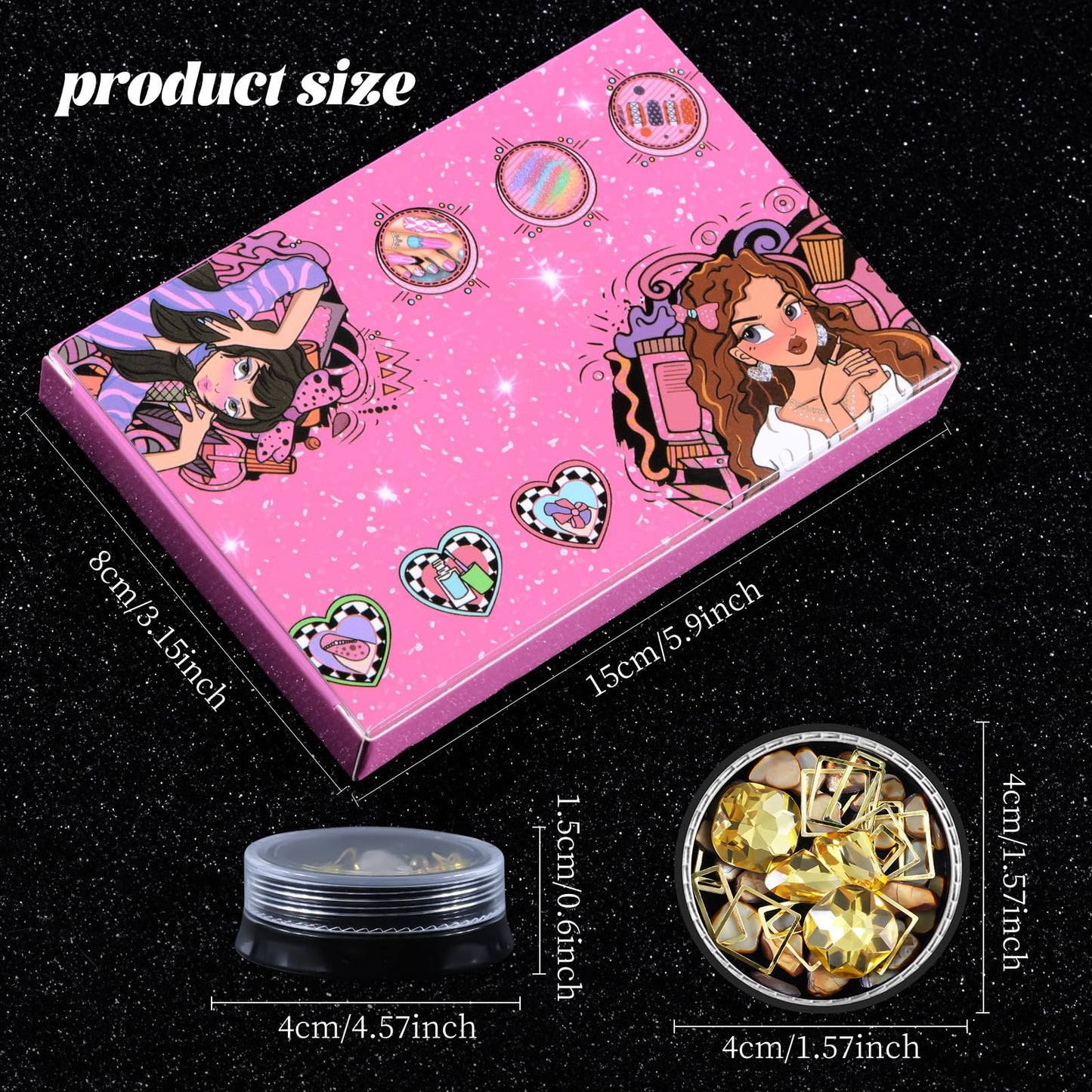 6 Wheels Mixed Sparkle Nail Art Rhinestones Diamonds Crystals Butterfly Beads Artificial Pearls Gold Silver Nail Studs Gems Metal Hollow Rivets Charms (Yellow)