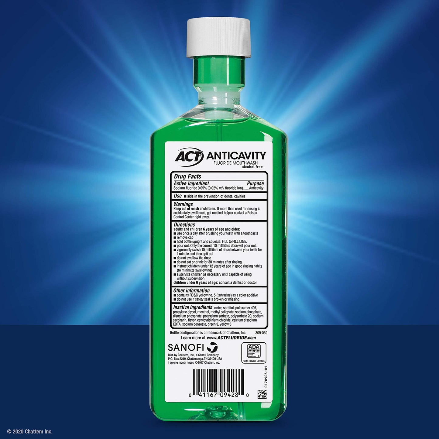ACT Anticavity Zero Alcohol Fluoride Mouthwash 18 fl. oz., with Accurate Dosing Cup, Mint (Pack of 2)