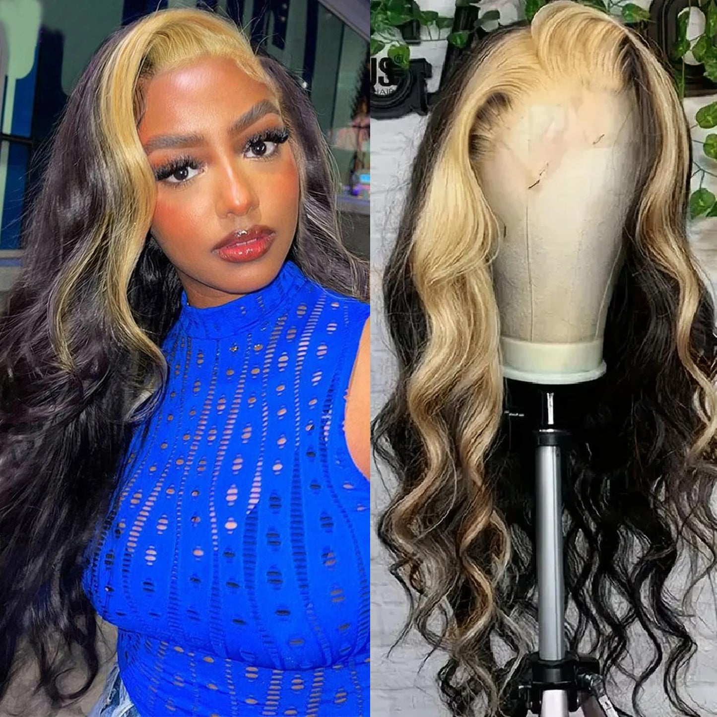 haha Honey Blonde Highlight Lace Front Wig Human Hair 1B/27 Black Light Brown Skunk Stripe Human Hair Wig Lace Front Pre Plucked 13x4 Glueless Body Wave Lace Frontal Wig 32 Inch 180% Density