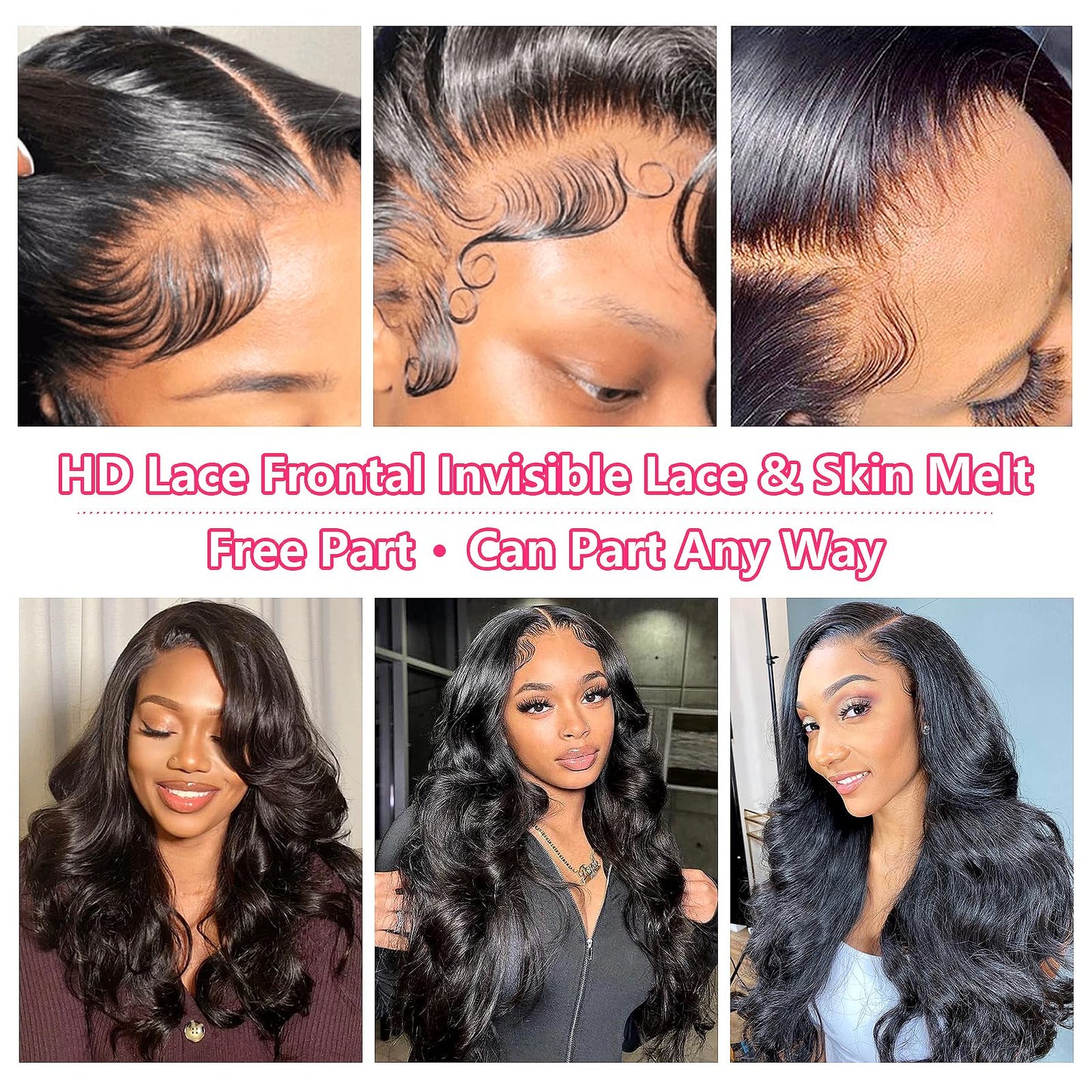GVRR Body Wave 13x4 Full Frontal Wig Human Hair Full 13x4 HD Transparent Front Wigs Pre Plucked Bleached Knots Full 13x4 HD Lace Front Wigs 200% Density Tiny Knots Brazilian Hair Natural Black 26 Inch