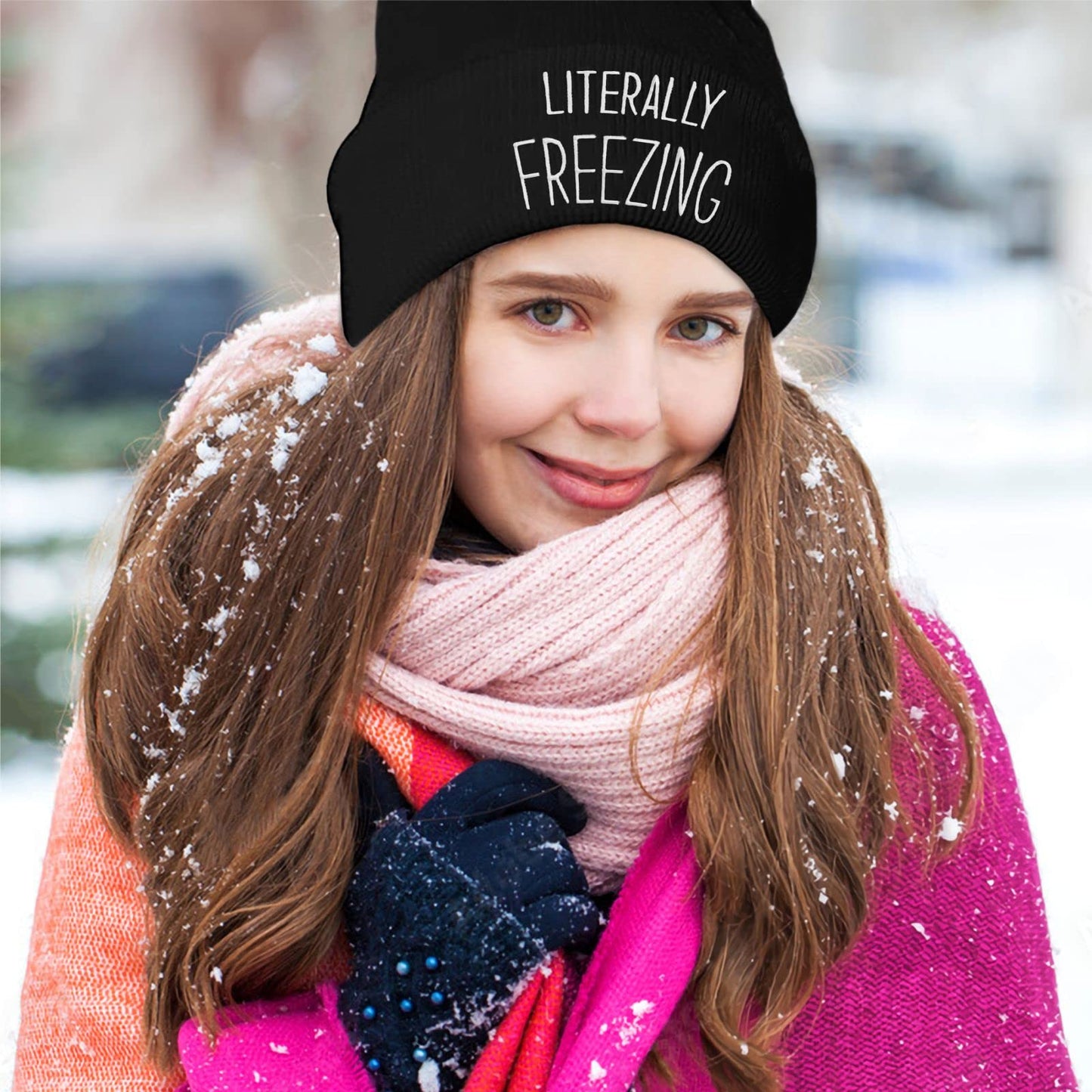 Winter Hat Beanie for Men Women Literally Freezing Funny Slouchy Knit Cuffed Beanie Skull Cap Hat Custom Unisex Warm Soft Headwear - Birthday Christmas White Elephant Gifts for Mom Dad Wife Husband