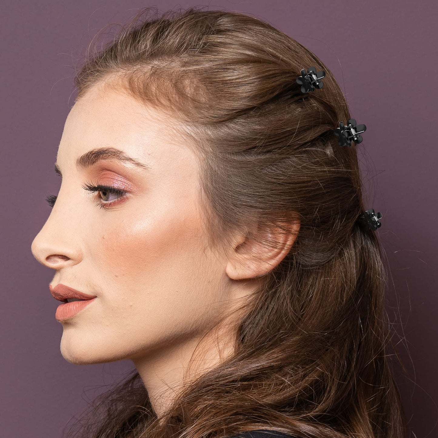 ADRIONE Black Mini Flower Hair Claw Clips for Women Girls - 100 Pack Small Tiny Floral Jaw Clip for Thin Hair, Fine Hair & Bangs - Decorative Non-Slip Little Micro Plastic Hair Claws Bulk