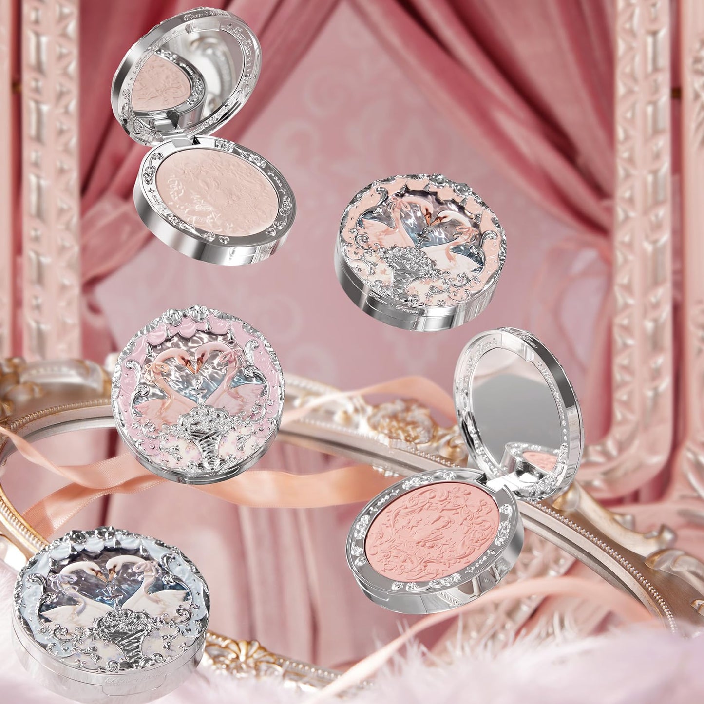 Flower Knows Swan Ballet Embossed Blush,Matte Finish,Buildable & Blendable Makeup Blush for Cheeks,Soft & Long-lasting for Girls & Women(05 Dreamy Season,5g)