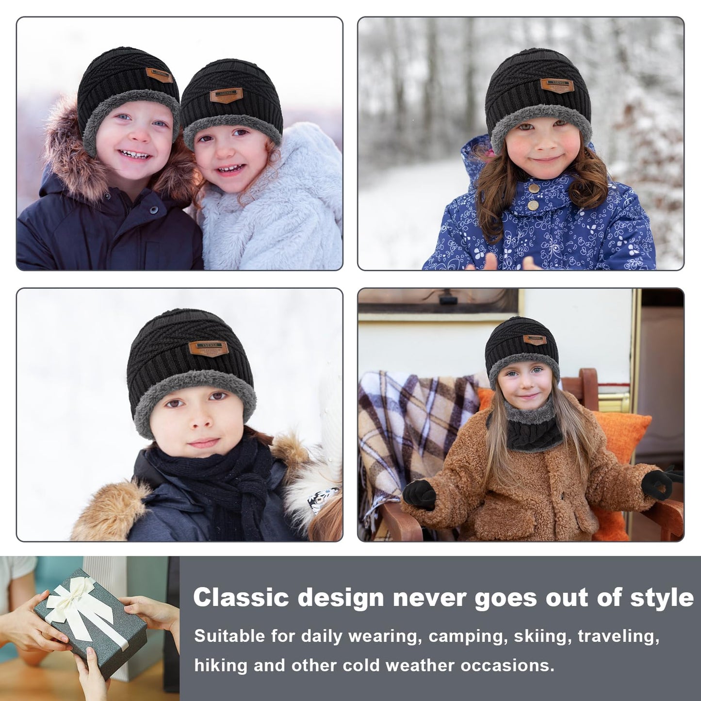 3 Pcs Boys Girls Winter Beanie Hat Scarf Gloves Set Thick Knitted Warm Toddler Winter Hat Mittens Neck Warmer for Kids