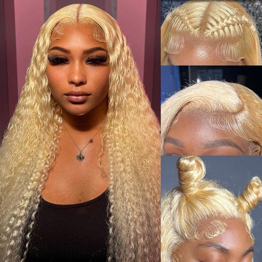 613 Lace Front Wig Human Hair Deep Wave 20 Inch Blonde Wig Human Hair 16A 13x6 HD Blonde 613 Deep Wave Lace Front Wigs Curly Glueless Wig Pre Plucked 180% Density Blonde Frontal Wig Deep Wave 613 Wig