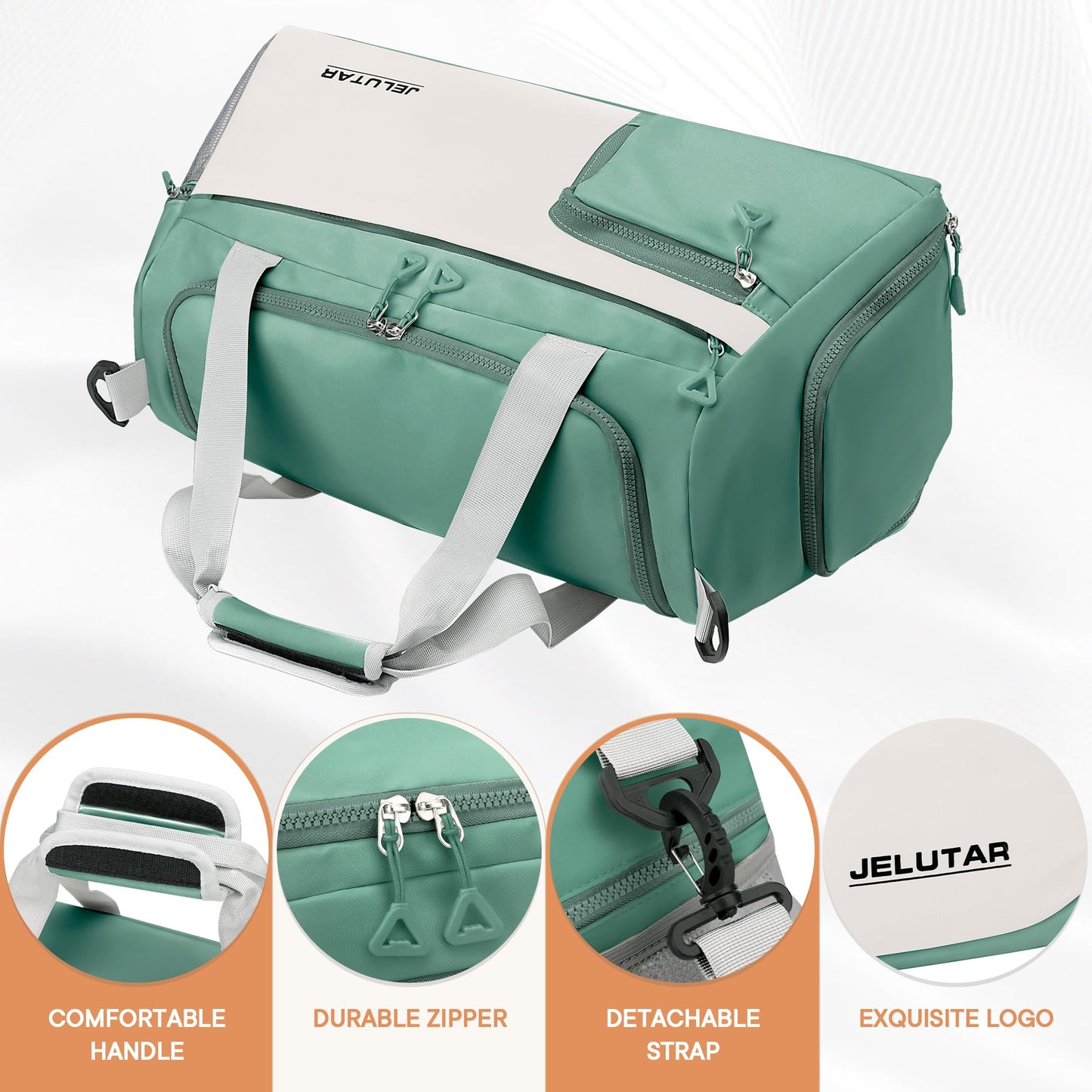 Gym Duffle Bag for Women - JELUTAR Small Carry on Travel Tote Bags Weekender Bags for Personal Item/Sports Gear with Shoe Compartment&Wetproof Pocket (Green/Beige)