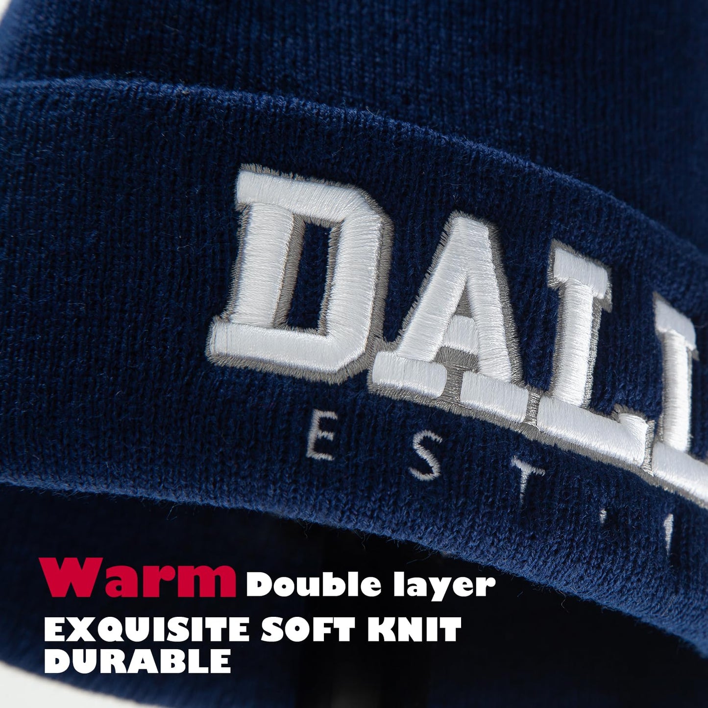Kculrish Dallas Beanie 2025 New Knit Winter Hat for Men and Women Unisex Football Beanies Sport Fans Cap Blue