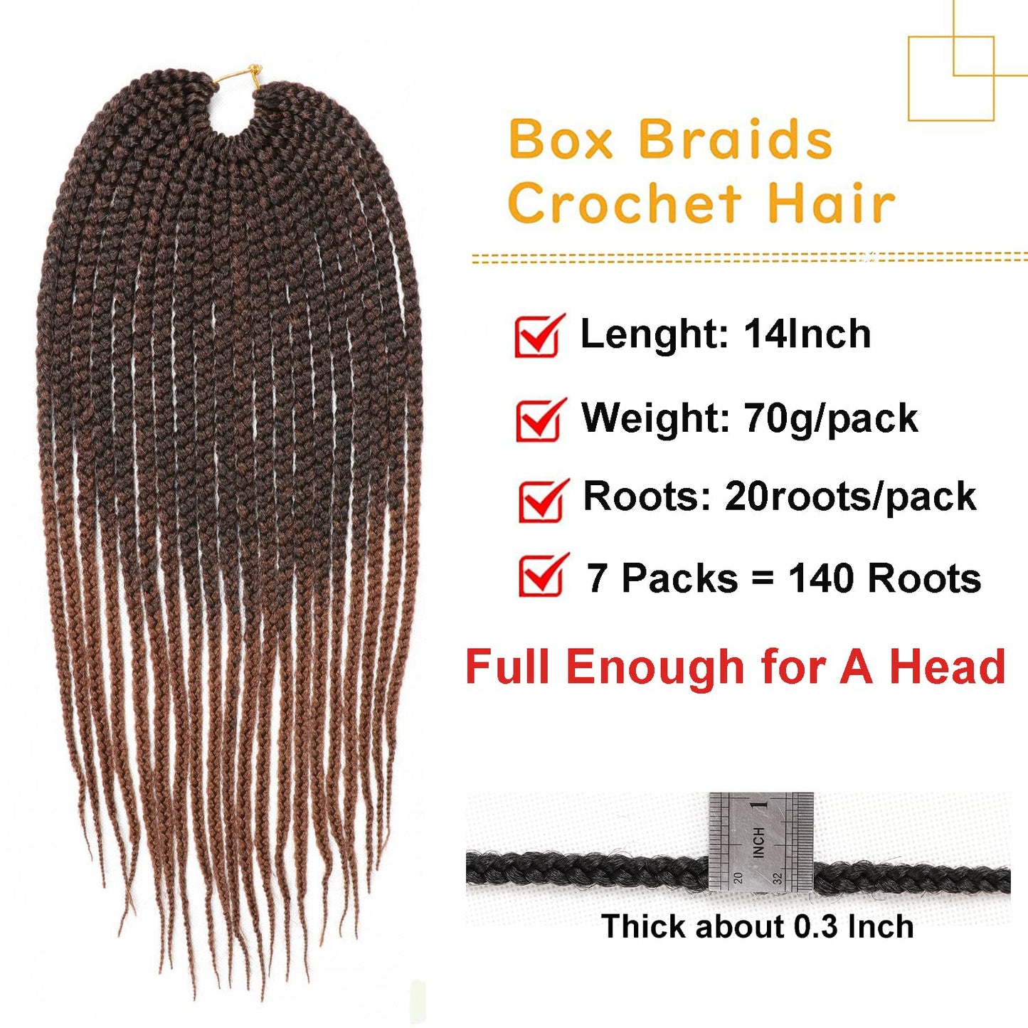 7 Packs Goddess Box Braids Crochet Hair 14 Inch Prelooped Crochet Box Braids Crochet Hair for Black Women Braiding Hair (14 Inch 7 Packs, #1B/30)