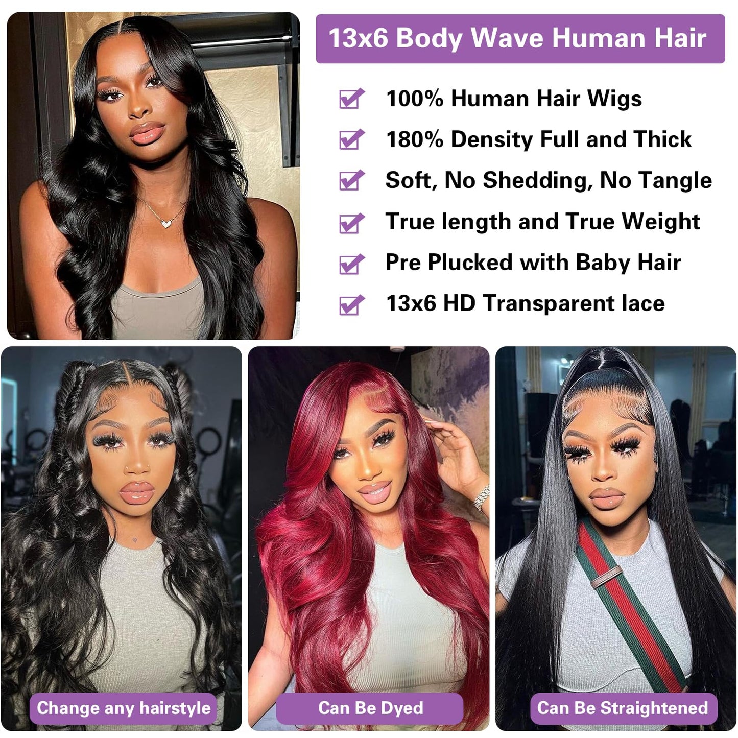 13x6 HD Lace Front Wigs Human Hair Body Wave Wigs for Women Human Hair Lace Front Wigs 26 Inch 180% Density Glueless Wigs Human Hair Wigs with Baby Hair Natural Hairlin