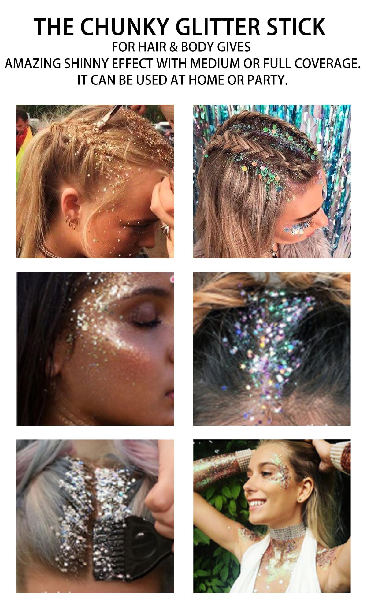 Green Face Glitter Stick,Holographic Sequins Paint Sparkling Body Glitter Gel Makeup for Women. (Green face Glitter Stick)