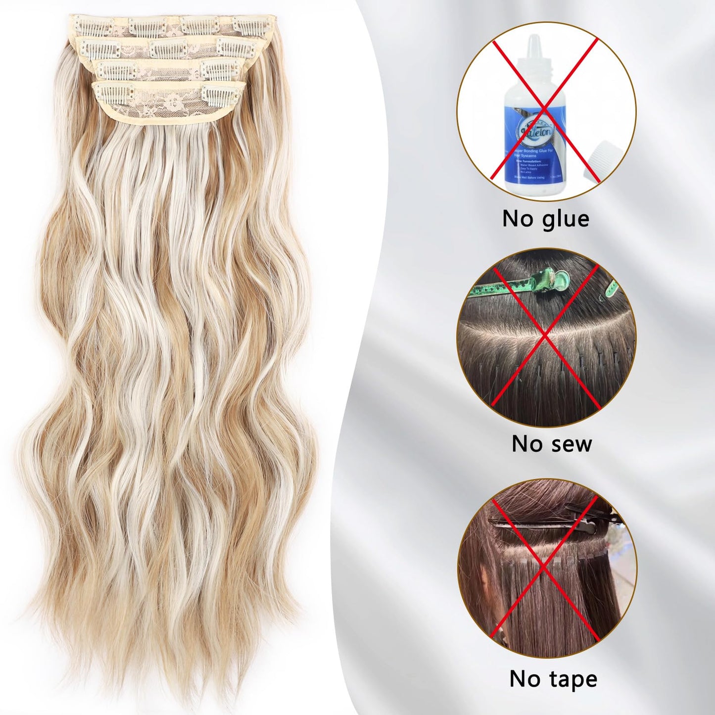 Synthetic Clip in Hair Extensions 20 Inch Caramel Brown Mixed Honey Blonde Hair Extensions for Women 4PCS Highlights Hairpieces for Women Long Wavy Hair Extensions Clip Ins (20INCH, P22/60A)