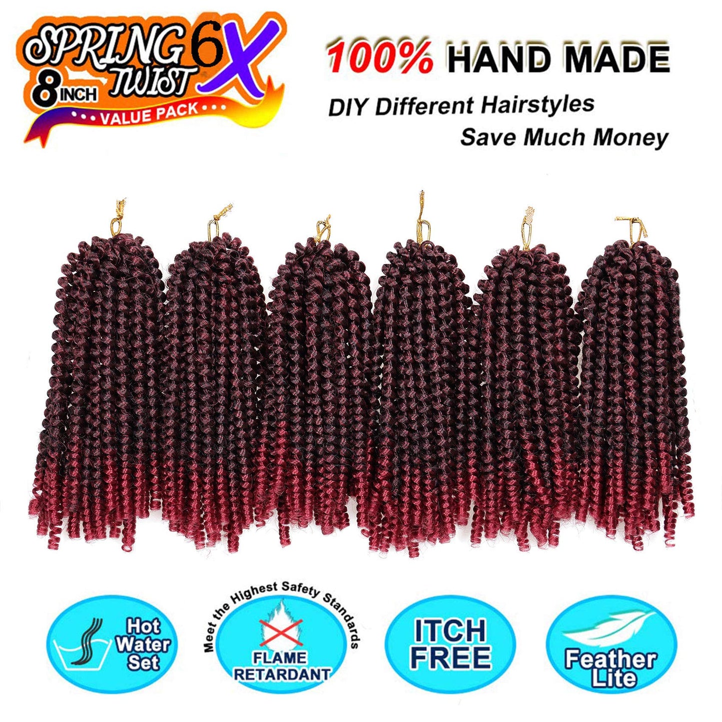 6 Packs Spring Twist Braiding Hair Spring Twists Bomb Twist Hair Synthetic Fiber Fluffy Twist Crochet Braids Low Temperature Twist Crochet Hair for Women Braiding Hair(8inch,T1B/BUG)