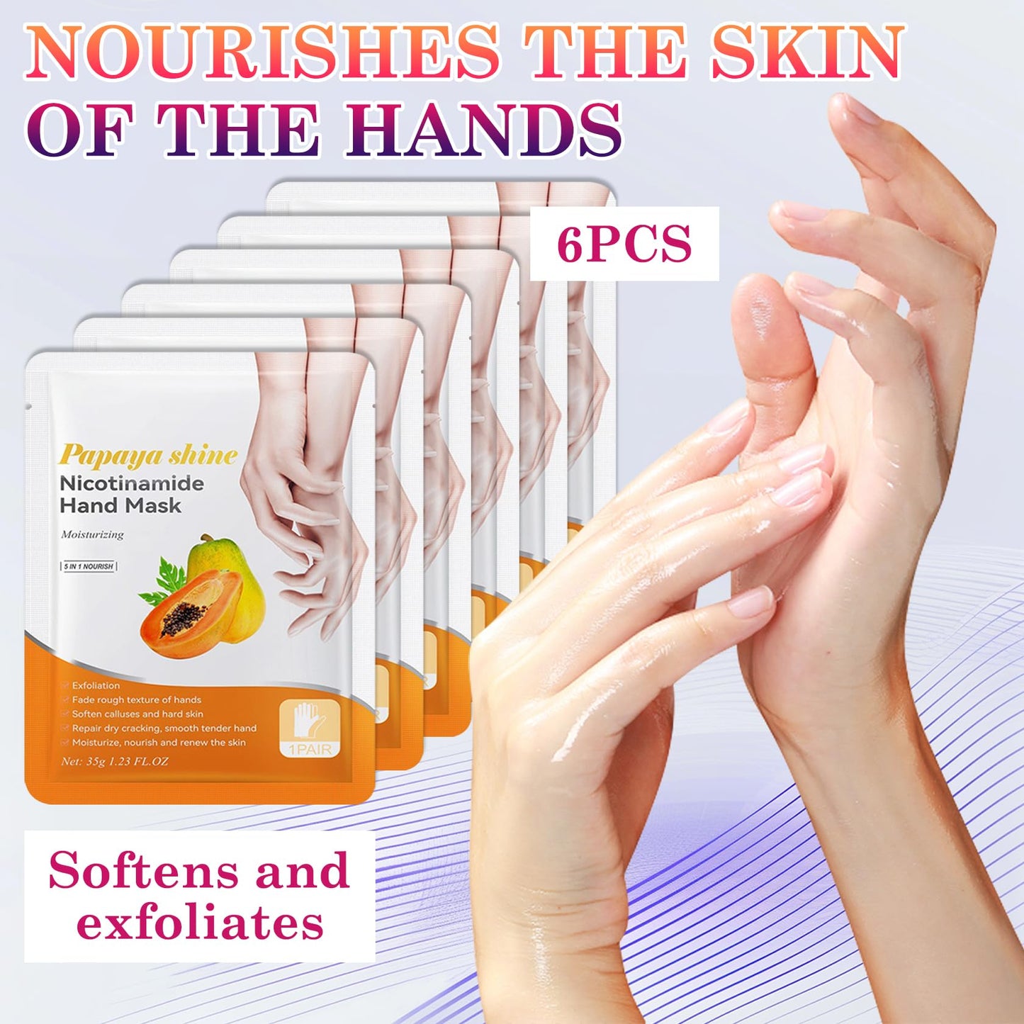 LZYLLS 6 Pairs Hand Masks Moisturizing Gloves, Hydrating Hand Mask Moisturizer Gloves Care for Dry Cracked Hands, Smooth Long Lasting Soft Firming Hand Mask Gift Set for Men Women（N