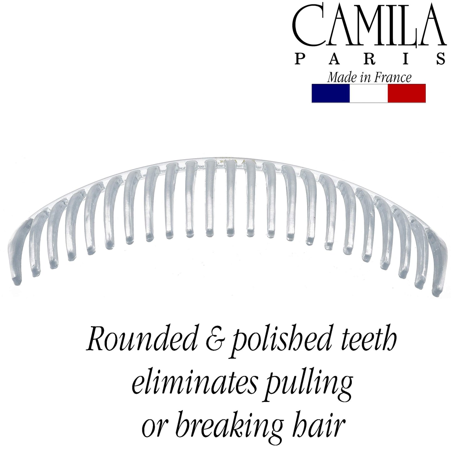 Camila Paris CP2911 French Side Combs Large Curved, Clear French Twist Hair Combs Decorative, Strong Hold Hair Clips for Women Bun Chignon Up-Do, No Slip Styling Girls Hair Accessories, Made in France