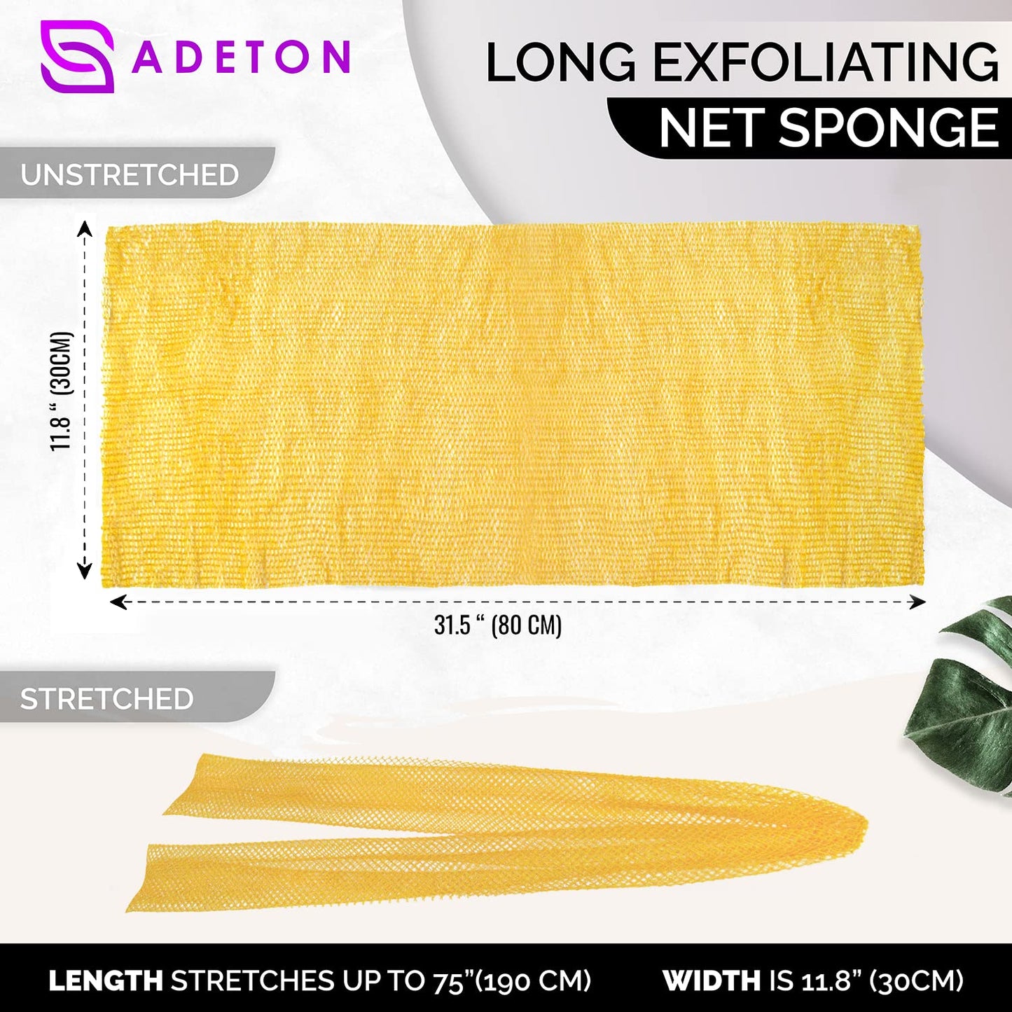 Adeton Sapo African Net Sponge, Authentic, Real, Exfoliating Bath Wash Cloth, Body Exfoliator, Long Sponge, Real, Shower Bath Accessories, Back Foot Scalp Scrub, Flat Dead Skin Remover (Golden Yellow)