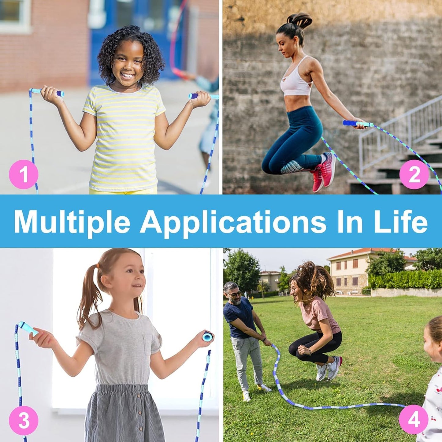 GRAWUN Jump Rope For Kids, Soft Beaded Jump Rope, Adjustable Length Tangle-Free Segmented Soft Beaded Skipping Rope, for Women, Men and Kids Keeping Fit, Workout