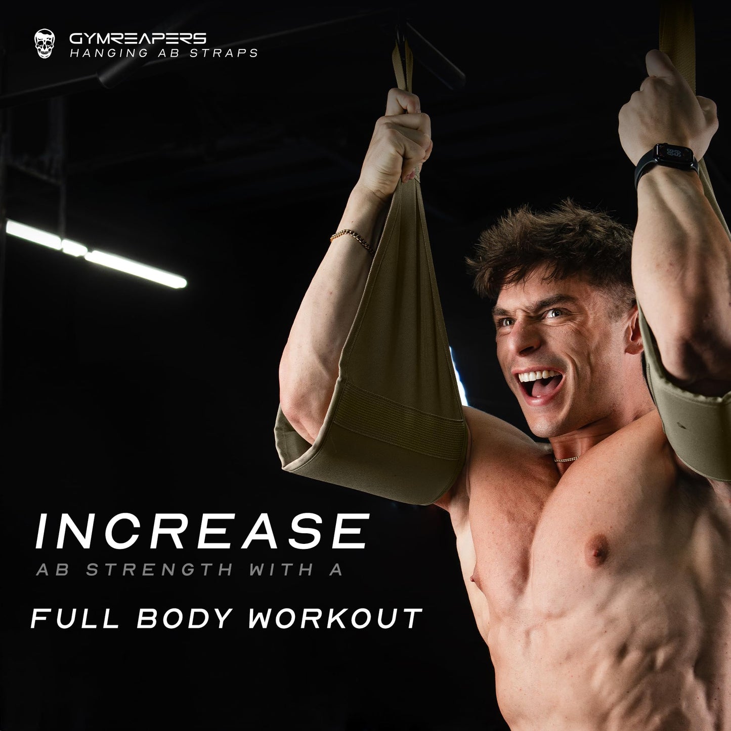 Gymreapers Hanging Ab Straps For Core Strength and Abdominal Training - Padded Adjustable Arm Supports For Bodyweight Exercises (Ranger Green)