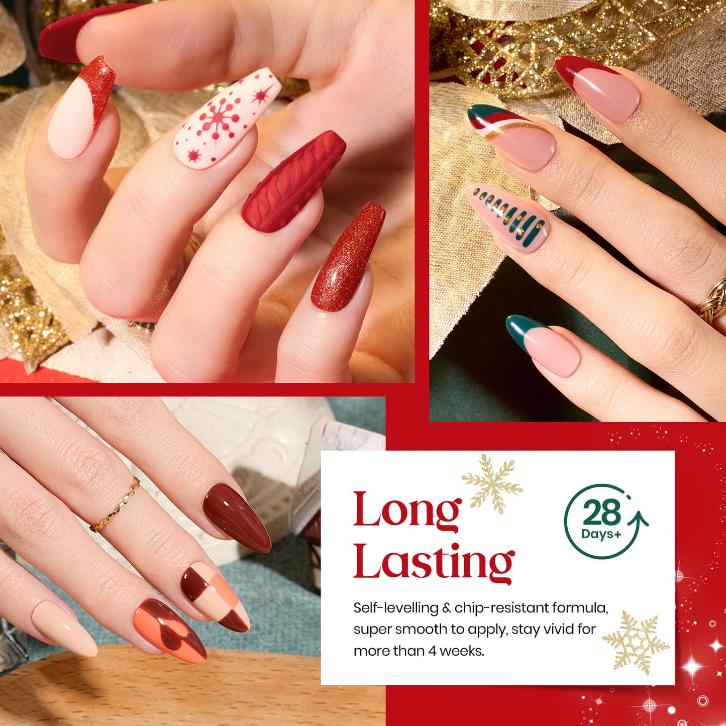 Beetles 23Pcs Gel Nail Polish Kit with Base Gel Top Coat Reason and Romance Collection Orange Brown Burgundy Red Gray Golden Soak off UV Nail Lamp Valentine's Day Gift for Women