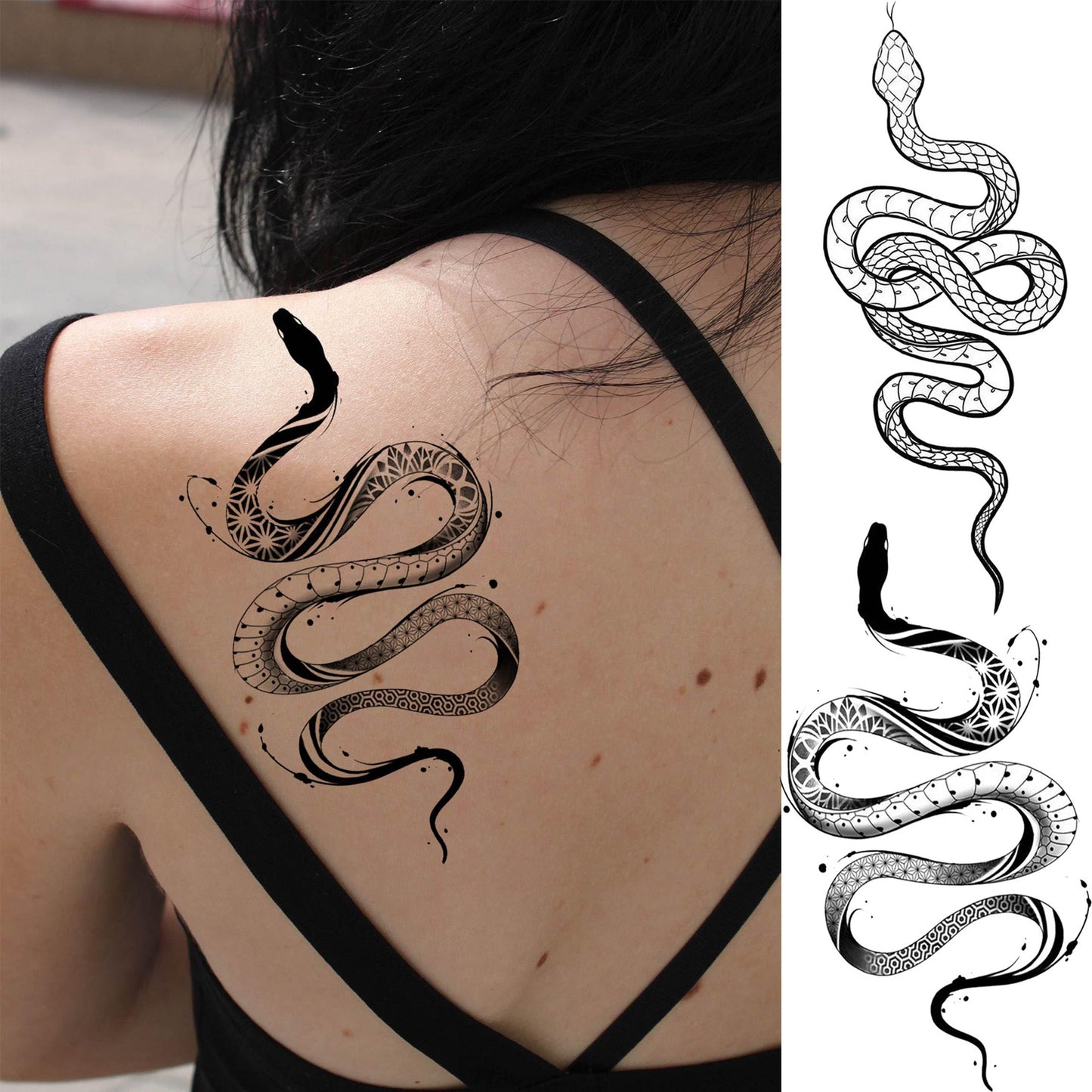 8 Sheets Cobra Snake Temporary Tattoos For Women Men Adults, Half Arm Sleeve Fake Tattoo Stickers Serpent, 3D Waterproof Halloween Black Realistic Snake Tattoos For Legs Forearm Back Neck Sets