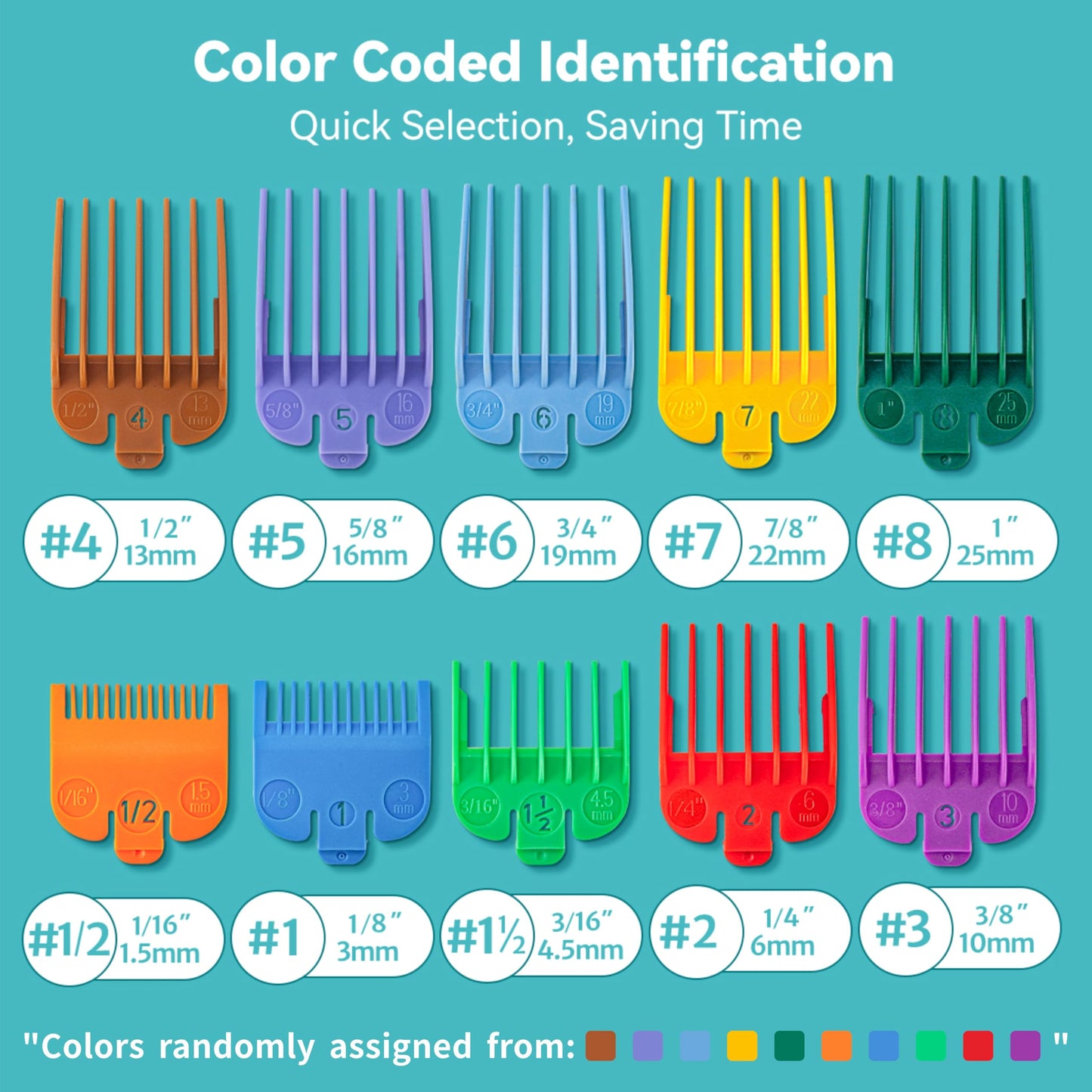 10 Professional Hair Clipper Guards Cutting Guides Fits for Most Wahl Clippers with Organizer, Color Coded Clipper Combs Replacement - 1/16" to 1"