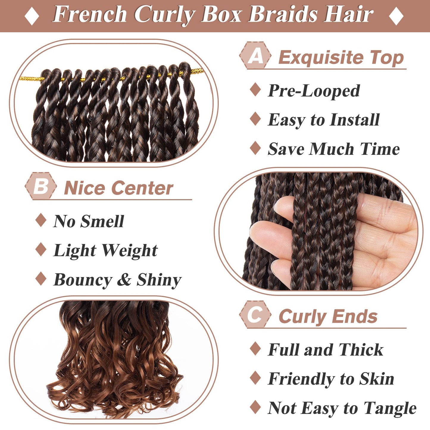 RuiYok 9 Packs French Curl Crochet Braids 10 Inch Ombre Brown Goddess Box Braids Crochet Hair with Curly Ends Synthetic Pre Looped Crochet Box Braids for Women