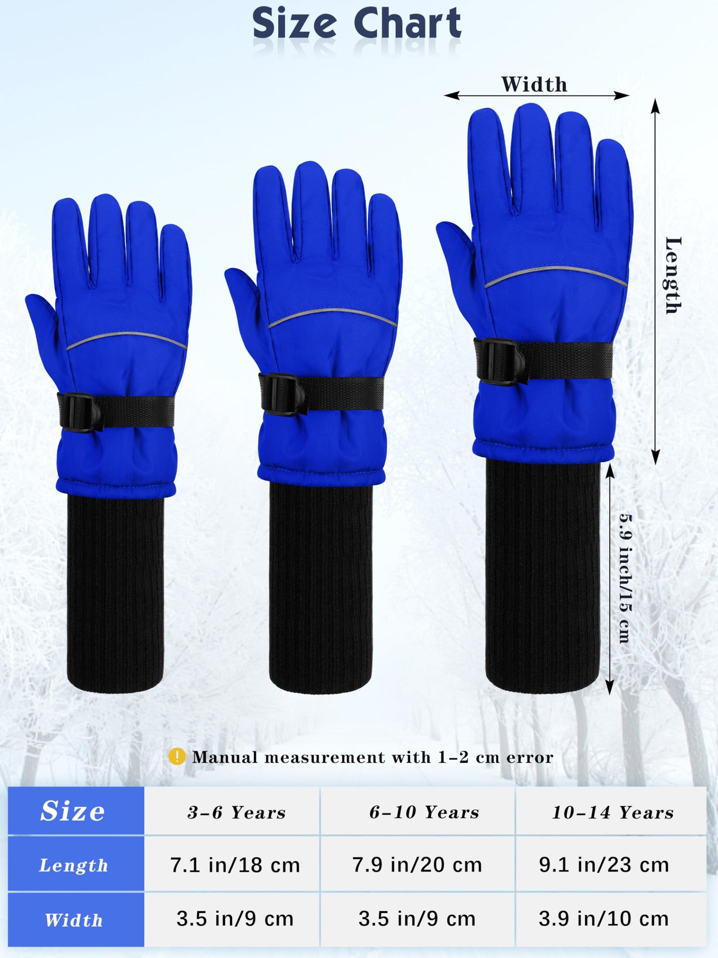 Cooraby 2 Pack Long Kids Winter Ski Gloves Waterproof Warm Snow Gloves Thick Unisex Mitten Gloves for Girls Boys