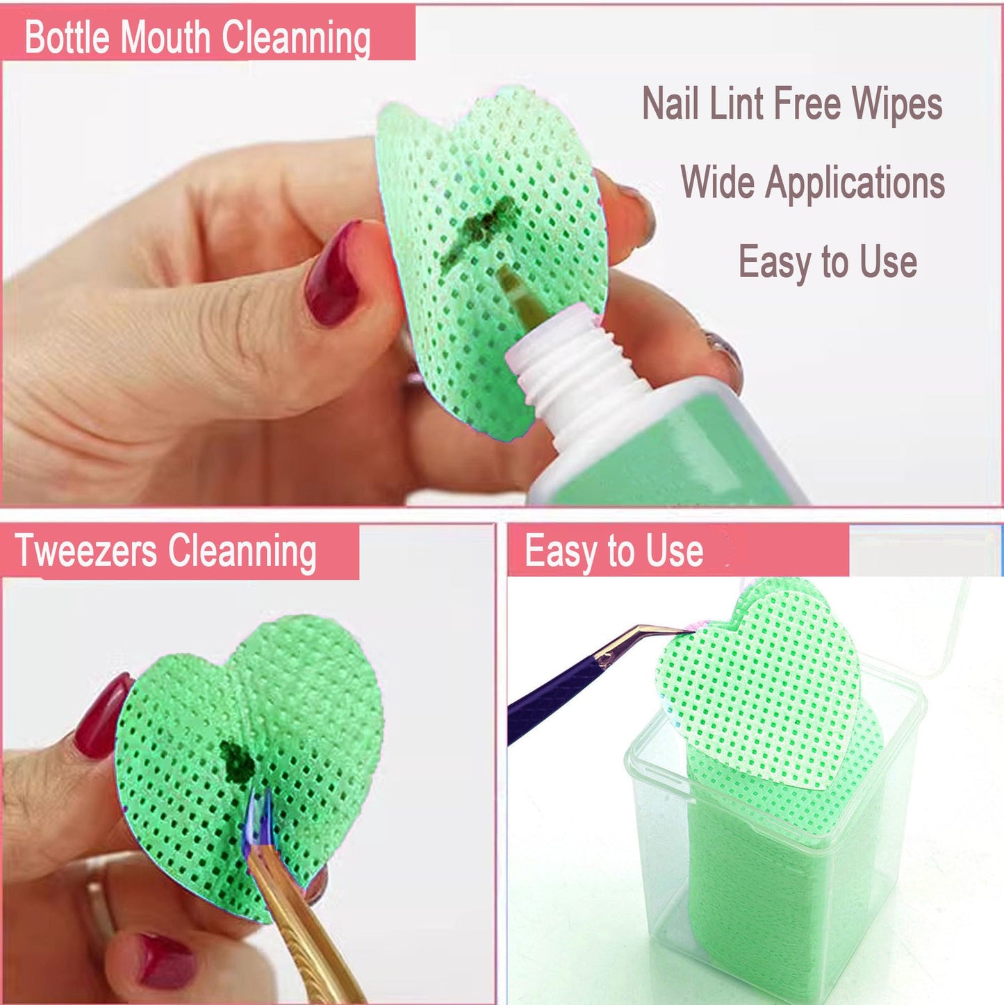 1000 PCS Lint Free Nail Wipes,Nail Polish Remover Wipes for Lash Extension Supplies,Lint-Free Lash Glue Wipes Pads Eyelash Extension Nails Wipes for Nail Polish Remover,Lash Glue Cleaning Pads, Green