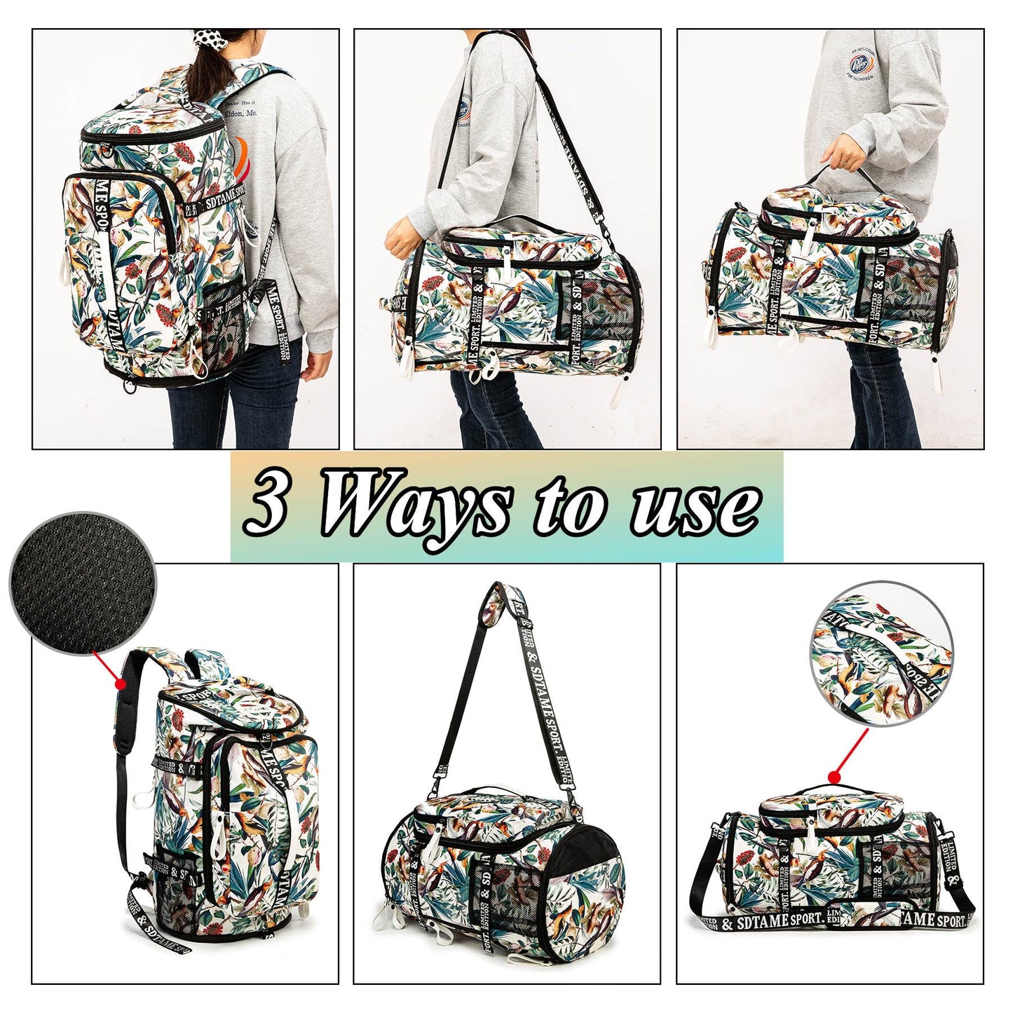 Gym Duffle Bag Backpack with Shoe Compartment,4 ways Travel Backpack for Women and Men,Multi-Functional Weekender bag with Waterproof Layer&Laptop Compartment for Fitness, Travel,Camping(Yellow)
