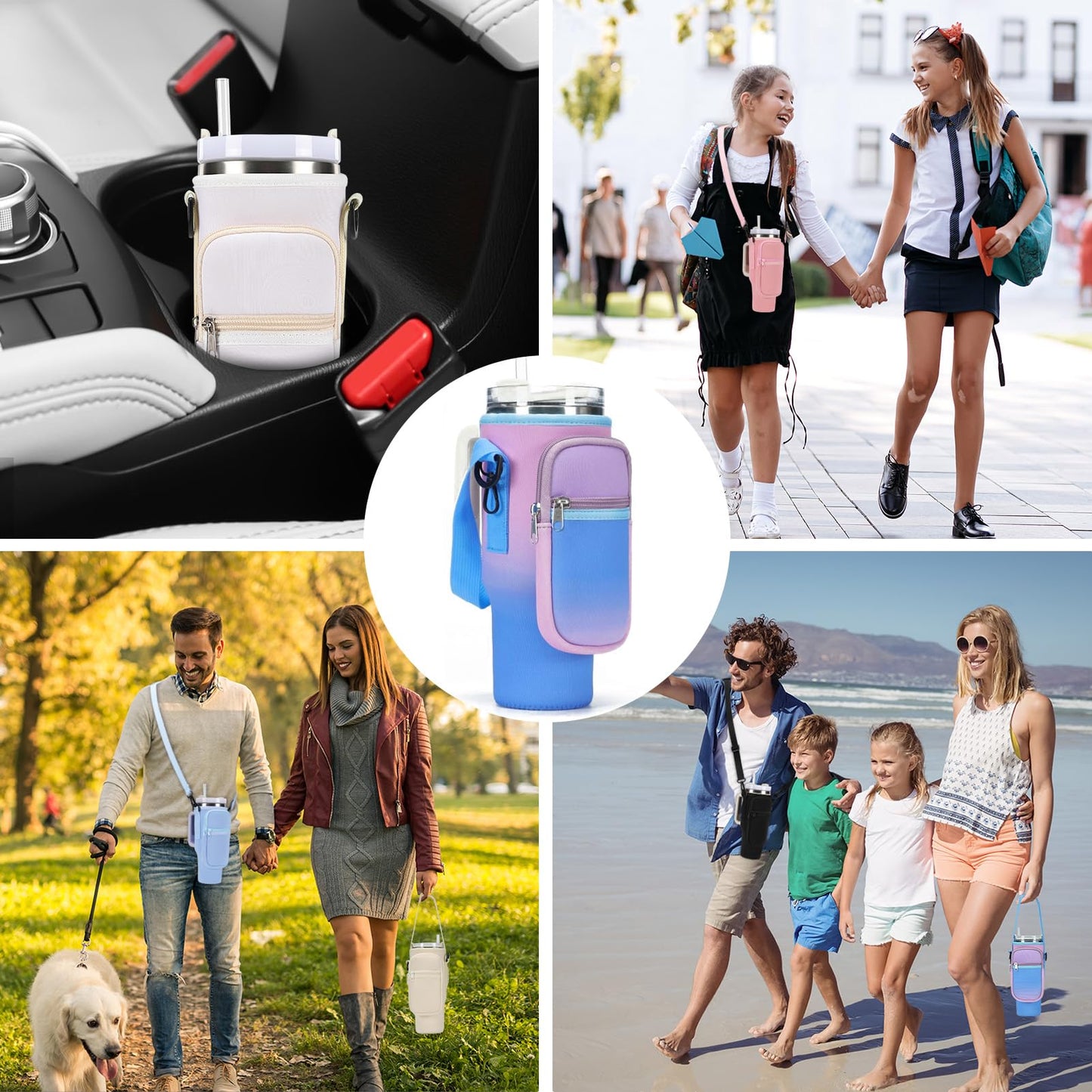 GOEWY Water Bottle Carrier Bag for Stanley 30oz Tumbler with Phone Pocket Water Bottle Holder with Strap Neoprene Water Bottle Pouch for Stanley Cup Accessories