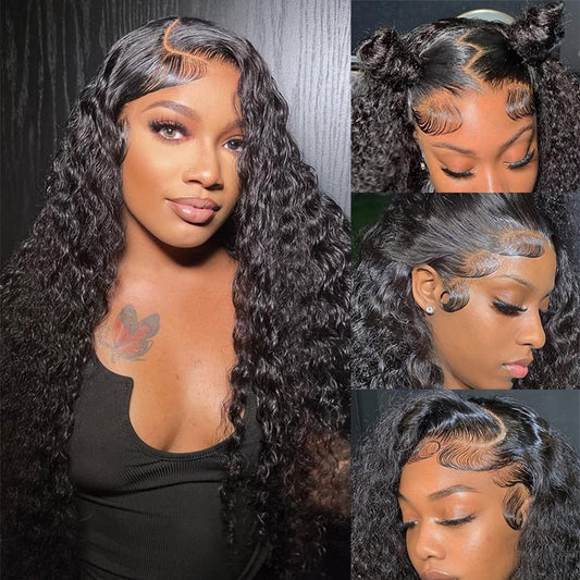 13x6 HD Deep Wave Lace Front Wigs Human Hair Wigs for Women 180% Density Deep Curly Lace Frontal Wigs Human Hair 18 Inch Glueless Curly Human Hair Wigs Pre Plucked Deep Wave Wig With Baby Hair